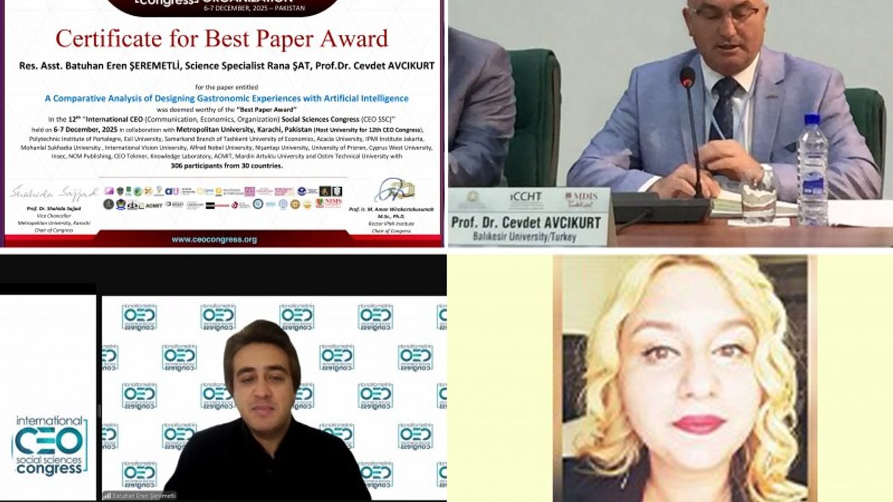 BAÜN akademisyenlerinin yapay zeka destekli gastronomi çalışmasına "En İyi Bildiri" ödülü