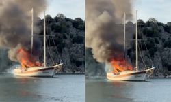 Antalya Kekova açıklarında yat alev alev yandı