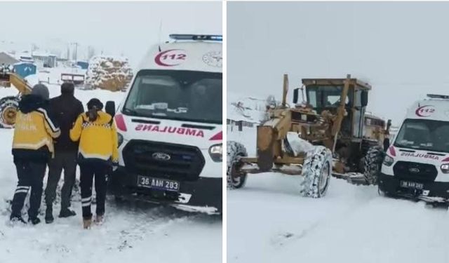 Kars'ta kar nedeniyle mahsur kalan hastayı kar kapları ve 112 Acil kurtardı