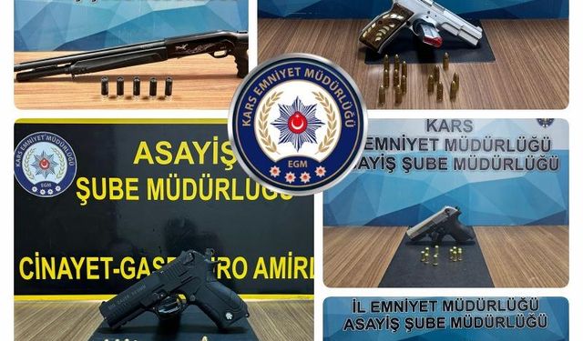 Kars Emniyet Müdürlüğü huzur uygulamalarında çok sayıda silah ele geçirdi