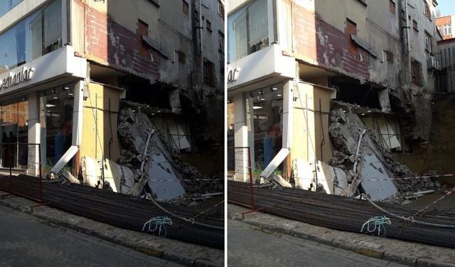 Giresun'da bir işyerinin duvarı çöktü