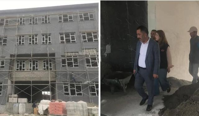 Kars'ın Selim ilçesi Yanlızçam Köyü okul inşaatı çalışmaları devam ediyor