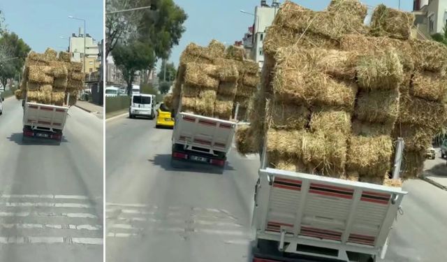 Serik'te saman yüklü kamyon trafiği tehlikeye attı!