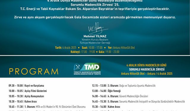 4 Aralık Dünya Madenciler Günü’nde Sorumlu Madencilik Zirvesi Ankara’da