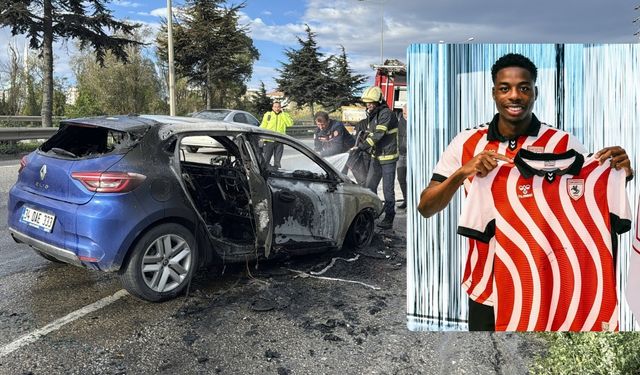 Samsunsporlu futbolcu Musaba’nın aracı seyir halindeyken alev aldı
