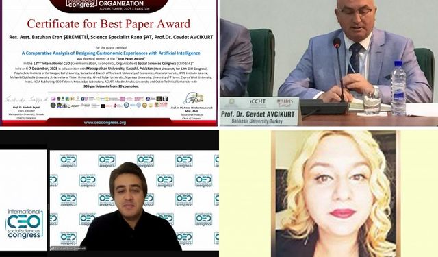BAÜN akademisyenlerinin yapay zeka destekli gastronomi çalışmasına "En İyi Bildiri" ödülü