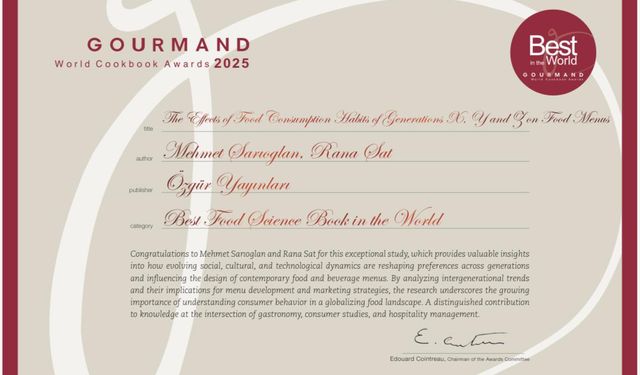 Gourmand World Cookbook Awards’ta Türkiye’ye dünya birinciliği