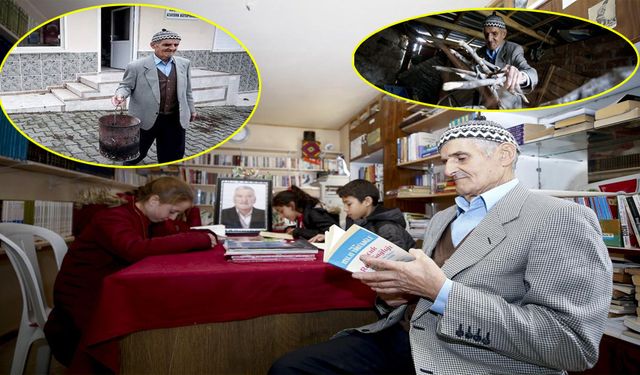 Köyün kütüphanesini ısıtan 76 yaşındaki gönül insanı